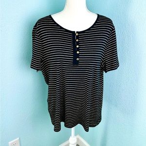 Ralph Lauren Plus Size 2X Black Gold Stripe Top Gold Button Accent Career Wear